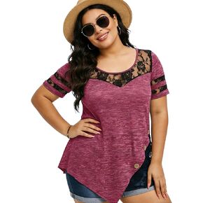 Nihsatin Womens Plus Size Lace Trimed Cowl Neck T-Shirt Front Ruched Cold Shoulder Blouse in Kuwait