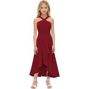 dideyttawl Halter Junior Bridesmaid Dresses Chiffon Ruffle Flowy Flower Girl Dress for Wedding Party Pageant Gown YCY100 in Kuwait