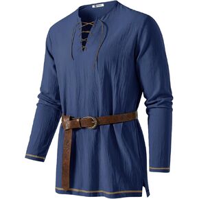 Runcati Mens Medieval Pirate Tunic Shirt Renaissance Viking Knight Costume Shirts Lace Up Halloween Warrior LARP Tops in Kuwait