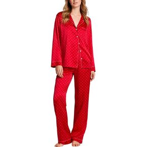 Bocymolay Women Polka Dot Pajamas Set Silk Satin Long Sleeve Shirts Pants 2 Piece Pj Sets Sleepwear Loungewear in Kuwait