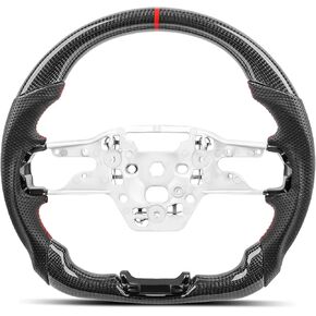 Real Carbon Fiber Steering Wheel for Ford Mustang 2024-2026 (S650) GT Dark Horse EcoBoost, Track Style Red Stitching & Stripe, Flat Bottom Sport Grip Replacement, Custom Interior Upgrade, No Heating in Kuwait