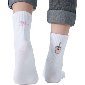 30th birthday embroidered socks,Socks happy 30", funny gift for the 30th birthday, embroidery with 29+ middle fingers,white for women in Kuwait