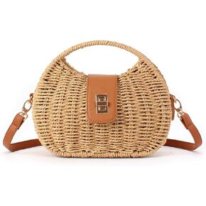 حقائب يد كروس من القش للنساء محفظة يد للشاطئ صيفية بمقبض علوي وحزام كتف قابل للفصل 2025 in Kuwait