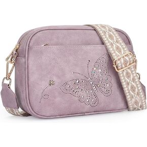 Small Crossbody Purses for Women, Trendy Vegan Leather Crossbody Bag Butterfly Design with Wide Strap | Causal, Lightweight, Guitar Strap, Gift for women in Saudi Arabia