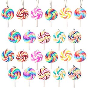 15Pcs Christmas Cupcake Ornaments, Colorful Mini Candy Cane Hanging Ornaments Polymer Clay Peppermint Pendants for Xmas Tree Party Home Decorations (Pastel) in Kuwait