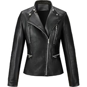 RISISSIDA Premium Women's Faux Leather Motorcycle Jacket,Quilted Sleeves,Multi-Zipper Design,Asymmetrical Biker Style in Kuwait