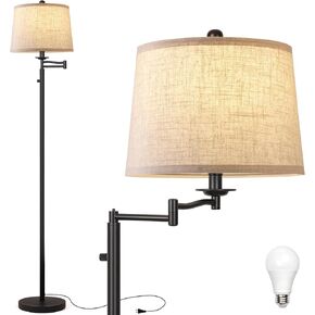 Dimmer LED Floor Lamp,Tall Standing Lamp with Swing Arm,Black Lamp with Dimmer LED Bulb,Elegant Floor Lamp for Living Rooms & Bedroom (Black) in Saudi Arabia