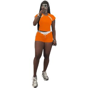 HBQ Women's Two Piece Tracksuit Set Cropped Short Sleeve Top & Shorts Athletic Lounge Outfit for Summer Casual in Kuwait