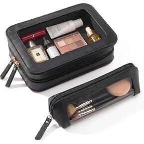 LETGO 2Pack Clear Makeup Bags Set,Portable Makeup Brush Bag,Portable Leather Travel Toiletry Bag Car Eessntials for Women (White) in Kuwait