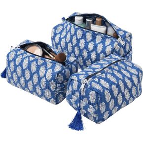 مجموعة من 3 قطع من ATOSII مصنوعة من القطن بنسبة 100% وحقيبة سفر مبطنة لمستحضرات التجميل ومستحضرات التجميل للنساء، وبطانة داخلية مقاومة للماء، وحقيبة تخزين أساسيات المجوهرات، وحقيبة أدوات الزينة، باللون الوردي الطحلب in Kuwait