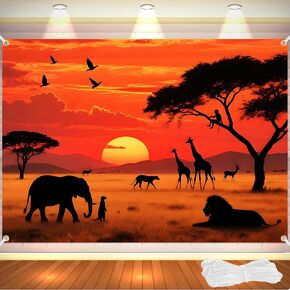 زخارف حفلات بخلفية أفريقية مقاس 7 × 5 أقدام لموضوع سفاري الغابة - لافتة كشك صور بخلفية ممتازة مع شريط بطول 19.68 قدمًا و4 حلقات نحاسية in Kuwait