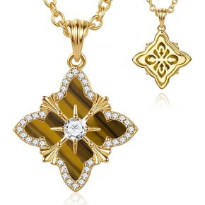 Women Four Leaf Clover Gold Necklace, 14k Gold Plated Lucky Pendant Necklace. Long Gold Necklace, Adjustable Chain 18-20 Inches. Exquisite Clover Jewelry, Vintage Jewelry for Women in Saudi Arabia