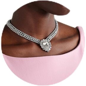 قلادة بحجر الراين مكتنزة للنساء قلادات كريستال فضية كبيرة قلادات الزفاف للعرائس مجوهرات حفلة موسيقية in Kuwait