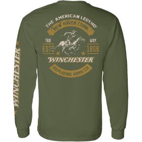 تي شيرت قطني بأكمام طويلة مطبوع عليه The American Rider Rider من Winchester Official للرجال والنساء والجنسين in Kuwait