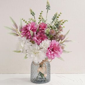 LUEUR Fake Flowers with Vase, Hydrangea Artificial Flowers in Vase Faux Flowers Arrangement Suitable for Home Kitchen Living Room Fall Spring Decor Office Decoration, Centerpiece Table Decorations in Kuwait