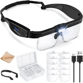 JARLINK Magnifying Glass with Light, Magnifying Glasses with 5 Lenses 0.75-4.0X and 3 LED Lights, Rechargeable Headset Magnifying Glasses for Close Work, Crafts, Reading, Jewelry and Model Makers in Saudi Arabia