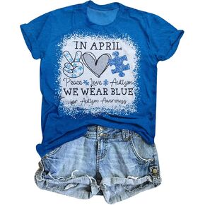 Autism Awareness Shirt Women: in April We Wear Blue Shirts Special Education Teacher Shirt Mental Health Tee Tops in Kuwait