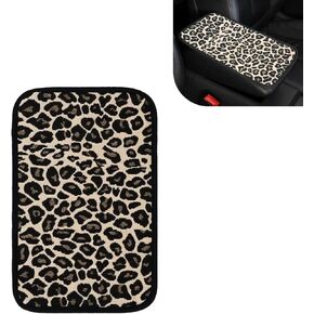 Car Center Console Armrest Cover, Skin-Friendly Breathable Linen Fiber Center Console Armrest Pad, Widely Leopard Print Cushion Accessories, Universal for Most Vehicles (Brown) in Kuwait