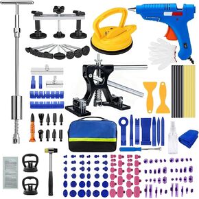 مجموعة أدوات سحب دنت - 157 قطعة أداة سحب دنت السيارة لإزالة دنت السيارة، مجموعة إزالة دنت بدون طلاء مع أداة سحب جسر مطرقة على شكل حرف T، طقم إصلاح دنت لإصلاح 98% من خدوش هيكل السيارة in Kuwait