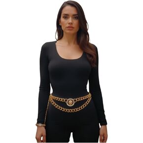 النساء الهيب هوب حزام الموضة الذهب سلسلة معدنية الأسد بلينغ سحر مشبك M L XL الذهب اللون in Kuwait
