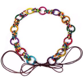 Fancy Cute Bohemia Women's Colorful Wooden Beads Rope Belt Tassel for Skirt Dress Pants Cross Knotted Hand Woven in Kuwait