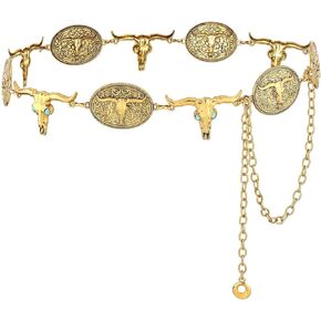FALETO Western Metal Belts for Women Cowgirl Concho Chain Belt Vintage Boho Waist Chains for Dresses Jeans in Kuwait