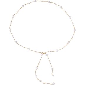 سلسلة حزام اللؤلؤ، حزام اللؤلؤ للفستان، أحزمة سلسلة اللؤلؤ قابلة للتعديل للنساء، شرابة طويلة، أحزمة مطرزة بسيطة أنيقة للنساء الزفاف، ذهبي in Kuwait