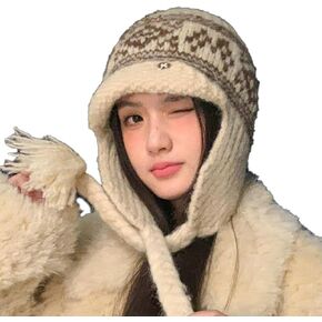 Women's Knitted Earflap Trapper Hat Winter Warm Skull Cap with Braid Tassel Tie Ski Snow Beanie for Outdoor in Kuwait