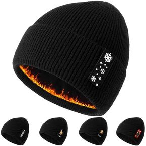 Men's and Women‘s Beanies with Turned-Up Brim Thickened Knit Winter Skull Hat Includes One hat and Five Interchangeable Badges Black in Kuwait