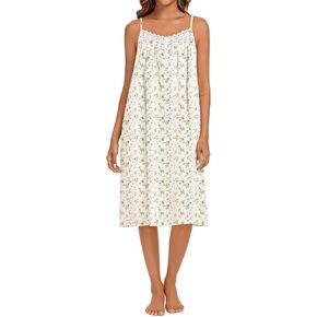 YOZLY 100% Cotton Nightgowns for Women Lace Sleeveless Nightgown Victorian Sleepshirt with Pockets S-XXXL in Kuwait