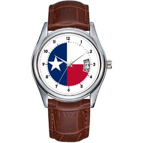 Men Watch Casual Waterproof Quartz Watches Clock Date Classic Business Brown Leather Christmas Wristwatch Texas Flag, American State Flag Wristwatch in Saudi Arabia