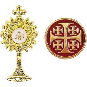 مجموعة دبابيس المينا الكاثوليكية، عبوتين، صليب القدس والوحش الإفخارستي IHS، ذهبي، دبابيس طية صدر دينية، هدايا إيمانية للرجال والنساء in Kuwait