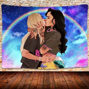 UHOMETAP Love LGBT Lesbian Tapestry Anime Lesbian Love Tapestries, Kiss Tapestry Home Decor for Teens Boys Girls Living Room Bedroom Dorm Room 80x60 Inches GTWYUH416 in Kuwait