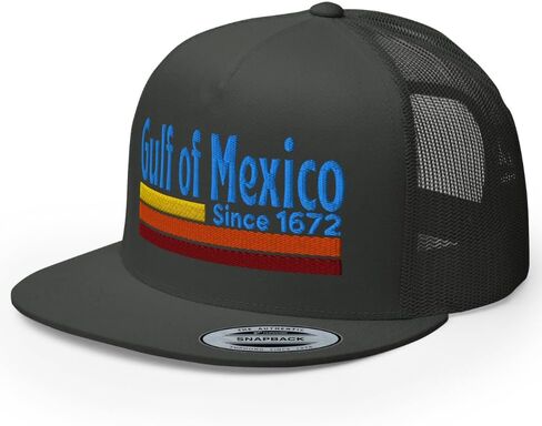 NX1 Gulf of Mexico Retro Embroidered Flat Bill Trucker Hat High Crown Adjustable Cap in Saudi Arabia