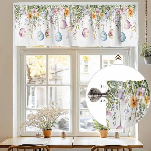 Easter Eggs Valance for Windows Colorful Spring Floral Eucalyptus Leaves Privacy Rod Pocket Window Treatment Valance Farmhouse Decorative Short Curtain Valances for Kitchen/Living Room/Bedroom 54x18in in Kuwait