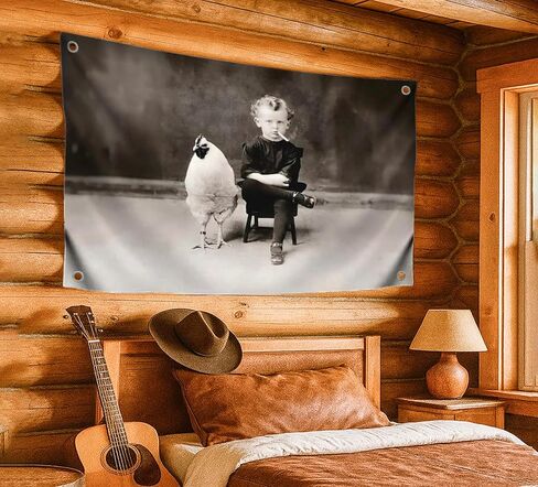 3x5 Ft Vintage Polyester Tapestry with Chicken Poster with Four Brass Grommets - Retro Funny Single Sided Banner for Kitchen Home or Office - Chicken Humorous Wall Flag Decor - Tapestry for Classroom in Saudi Arabia