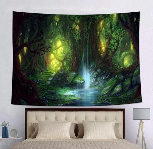 SHRAPHY Magic Forest Tapestry Fantasy Wonderland Waterfall Mysterious Magic World Tapestry Wall Hanging for Bedroom 60x51 Inches GTXPUH527 in Kuwait