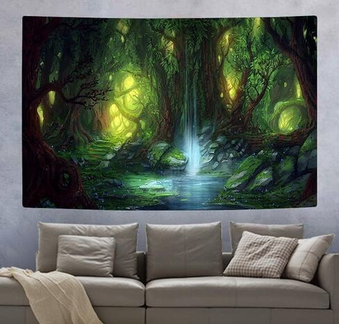 SHRAPHY Magic Forest Tapestry Fantasy Wonderland Waterfall Mysterious Magic World Tapestry Wall Hanging for Bedroom 60x51 Inches GTXPUH527 in Kuwait