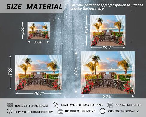 Dueeia Beach Window نسيج الجدار شنقا Beachy Coastal Ocean Nature المناظر الطبيعية الاستوائية ذات المناظر الطبيعية الخلابة لغرفة النوم وغرفة المعيشة ديكور الحائط (90.6 "x70.9") in Saudi Arabia