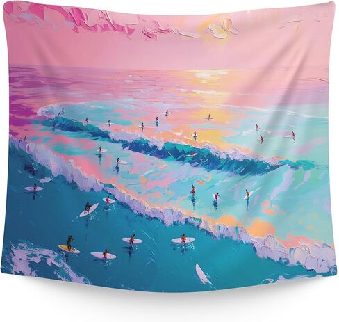 WAITPI Beach Coastal Summer Hanging Wall Tapestry for Girly Room Bedroom, Pink Blue Sea Ocean Tapestries, Beachy Preppy Trendy Wall Hanging Decor Tapestry for Teen Girls Living Room Dorm 50x60in in Kuwait