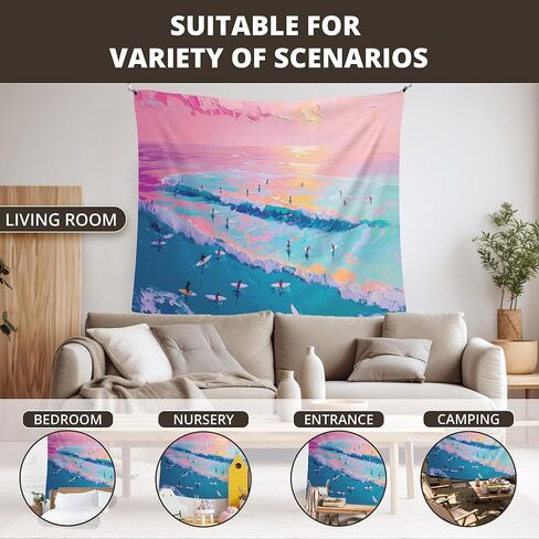 WAITPI Beach Coastal Summer Hanging Wall Tapestry for Girly Room Bedroom, Pink Blue Sea Ocean Tapestries, Beachy Preppy Trendy Wall Hanging Decor Tapestry for Teen Girls Living Room Dorm 50x60in in Kuwait