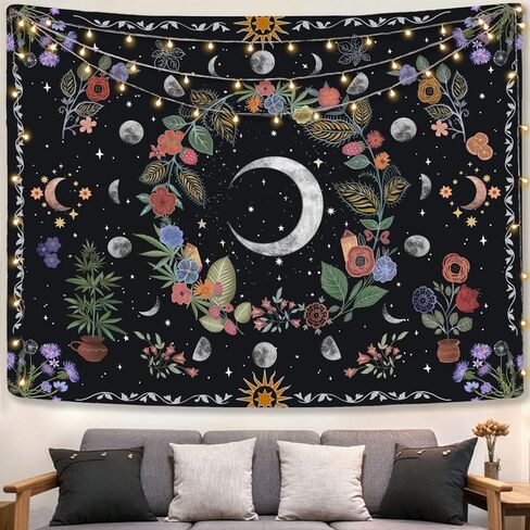 Kanuyee الأزهار القمر نسيج زهرة نسيج لغرفة النوم بوهو المفروشات الجدار شنقا الجمالية لغرفة النوم وغرفة المعيشة القمر 36 × 48 بوصة in Kuwait