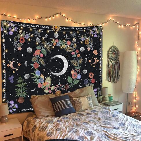 Kanuyee الأزهار القمر نسيج زهرة نسيج لغرفة النوم بوهو المفروشات الجدار شنقا الجمالية لغرفة النوم وغرفة المعيشة القمر 36 × 48 بوصة in Kuwait