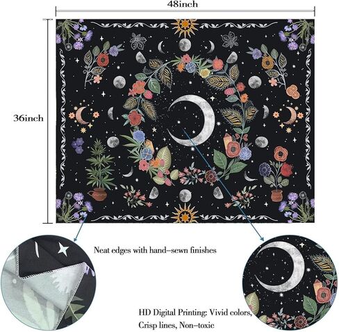 Kanuyee الأزهار القمر نسيج زهرة نسيج لغرفة النوم بوهو المفروشات الجدار شنقا الجمالية لغرفة النوم وغرفة المعيشة القمر 36 × 48 بوصة in Kuwait