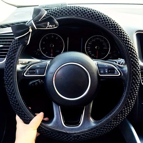 Steering Wheel Cover 1PC Non-Slip Nylon Design with Black Textured Grip Fashion Car Interior Accessory for Men Women in Saudi Arabia