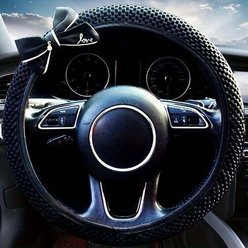 Steering Wheel Cover 1PC Non-Slip Nylon Design with Black Textured Grip Fashion Car Interior Accessory for Men Women in Saudi Arabia