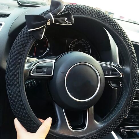 Steering Wheel Cover 1PC Non-Slip Nylon Design with Black Textured Grip Fashion Car Interior Accessory for Men Women in Saudi Arabia