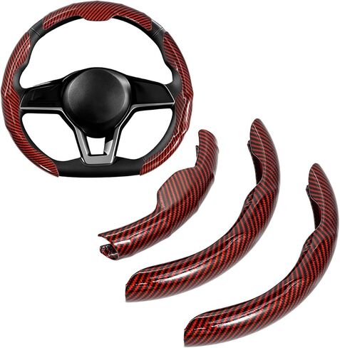 HIBEYO 3Pcs Set Universal Steering Wheel Cover Universal 14.5-15 inch Round & D-Shaped Wheels Carbon Fiber Pattern PVC Material Smooth & Durable(Purple) in Saudi Arabia