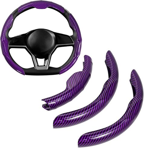 HIBEYO 3Pcs Set Universal Steering Wheel Cover Universal 14.5-15 inch Round & D-Shaped Wheels Carbon Fiber Pattern PVC Material Smooth & Durable(Purple) in Saudi Arabia