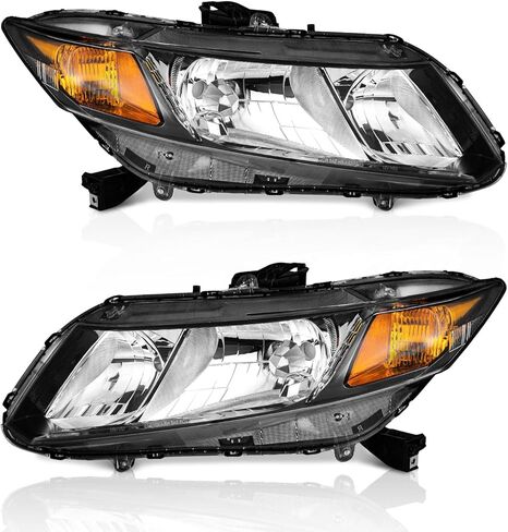 for 2012-2015 Honda Civic 4Dr Sedan Headlights for 12-13 Honda Civic 2Dr Coupe Pair Headlamp Chrome Housing Amber Reflector Left+Right Side (Does NOT Fit Hybrid or Hybrid-L Models) in Kuwait